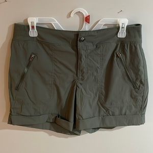 Green shorts, soft denim material